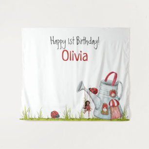 Whimsical Lady Bug Swing Garden House 1st Birthday Wandkleed