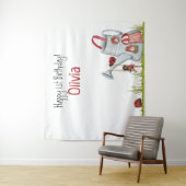 Whimsical Lady Bug Swing Garden House 1st Birthday Wandkleed (In situ)