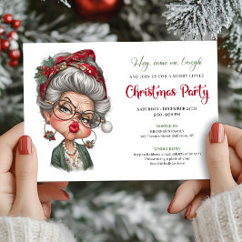 Whimsical lady humor Christmas holiday invitation Kaart