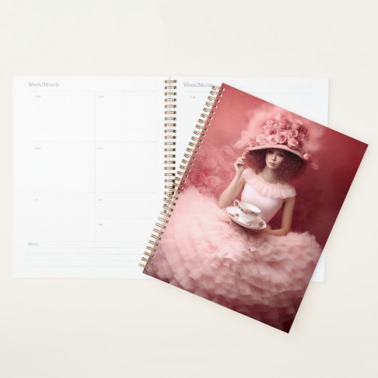 Whimsical Lady in het roze met theekopje Planner (Display)