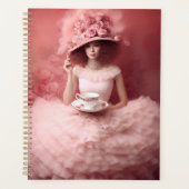 Whimsical Lady in het roze met theekopje Planner (Voorkant)