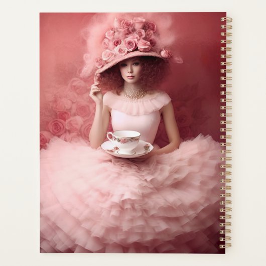 Whimsical Lady in het roze met theekopje Planner (Achterkant)