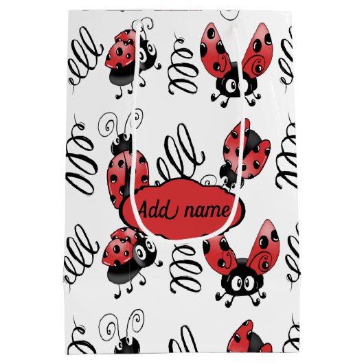 Whimsical Ladybug and Swirls Medium Gift Bag Medium Cadeauzakje (Achterkant)