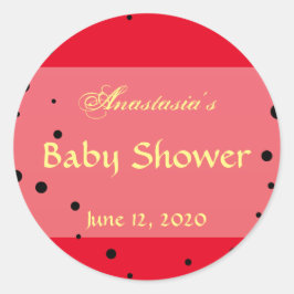 Whimsical Ladybug Baby shower Invitation Rood Zwar Ronde Sticker