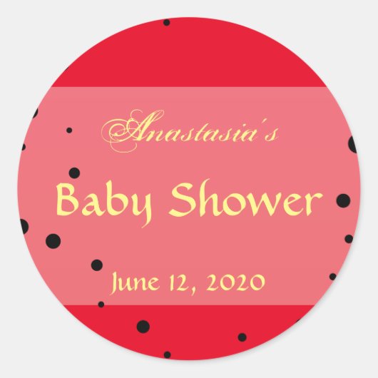 Whimsical Ladybug Baby shower Invitation Rood Zwar Ronde Sticker (Voorkant)