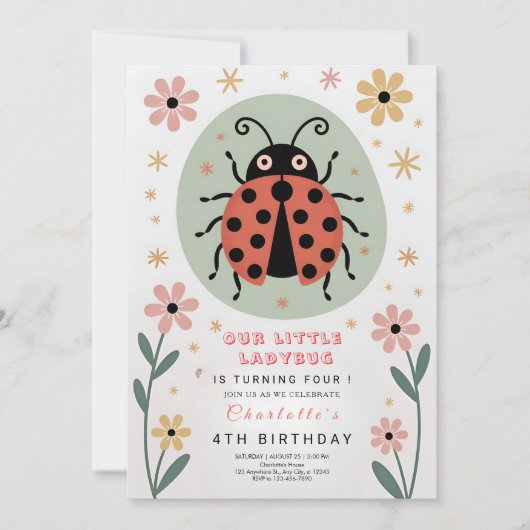 Whimsical Ladybug Birthday Kaart (Voorkant)