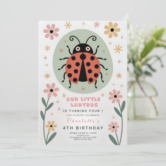 Whimsical Ladybug Birthday Kaart (Staand voorkant)