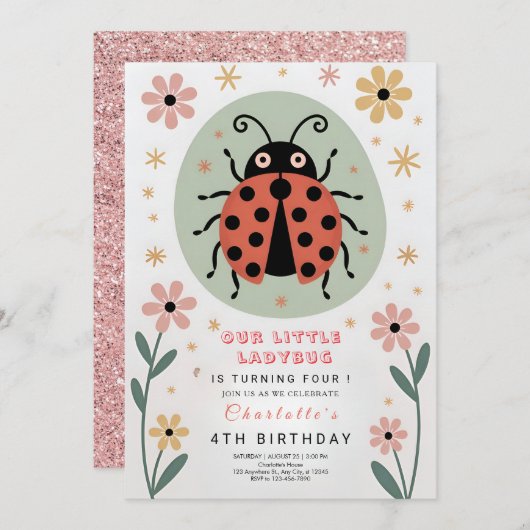 Whimsical Ladybug Birthday Kaart (Voorkant / Achterkant)
