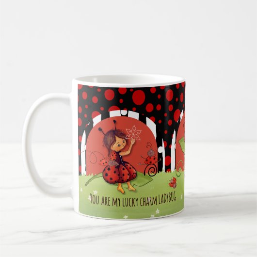 Whimsical Ladybug Garden "Lucky Charm" Wrap-Around Koffiemok (Links)