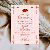 Whimsical Ladybug Love Bug Girl 1st Birthday Kaart