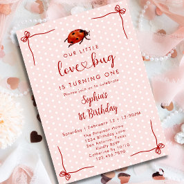 Whimsical Ladybug Love Bug Girl 1st Birthday Kaart