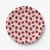 Whimsical Ladybug Patroon op Roze Papieren Bordje (Voorkant)