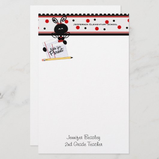 Whimsical Ladybug Stationery van leraar Briefpapier (Voorkant / Achterkant)