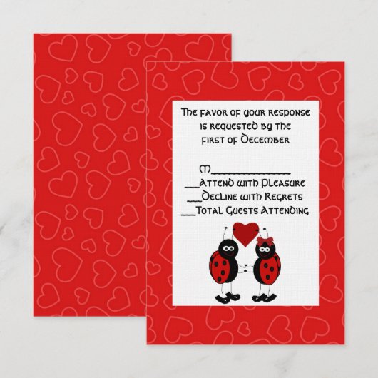 Whimsical Ladybug Wedding RSVP-kaart RSVP Kaartje (Voorkant / Achterkant)