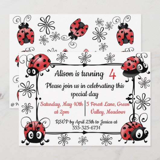 Whimsical Ladybugs Kaart (Voorkant / Achterkant)