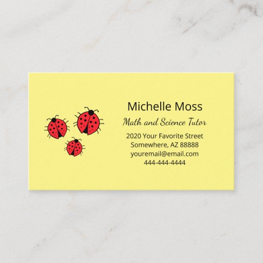 Whimsical Ladybugs Yellow Professional Educator Visitekaartje (Voorkant)