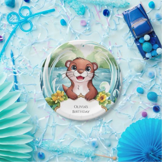 Whimsical Lake Otter Verjaardag Papieren Bordje (Feest)