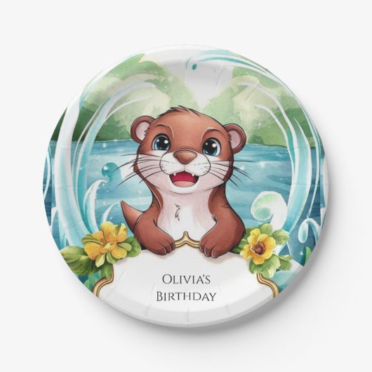 Whimsical Lake Otter Verjaardag Papieren Bordje (Voorkant)