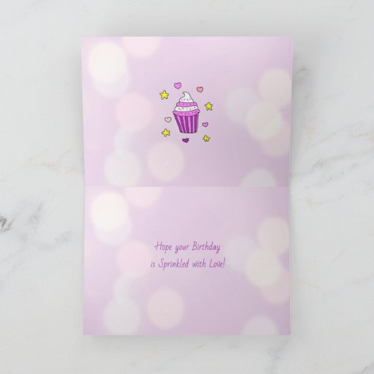 Whimsical lama, kitten en muis meisje verjaardag kaart (Binnen)