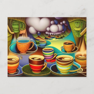 Whimsical Land of Coffee Cups Briefkaart