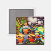 Whimsical Land of Coffee Cups Magneet (Voorkant / Achterkant)