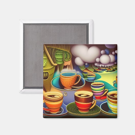 Whimsical Land of Coffee Cups Magneet (Voorkant / Achterkant)