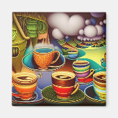 Whimsical Land of Coffee Cups Magneet (Voorkant)