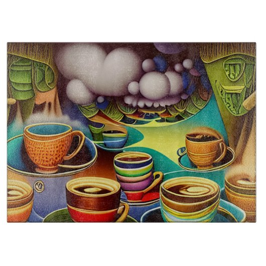 Whimsical Land of Coffee Cups Snijplank (Voorkant)