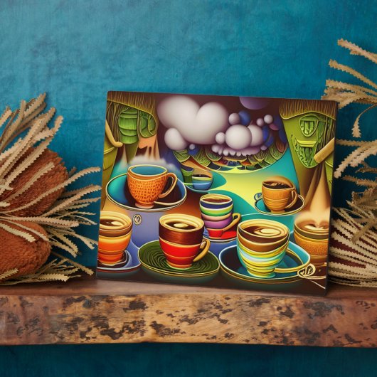 Whimsical Land of Coffee Cups Tabletop Fotoplaat (Zijkant)