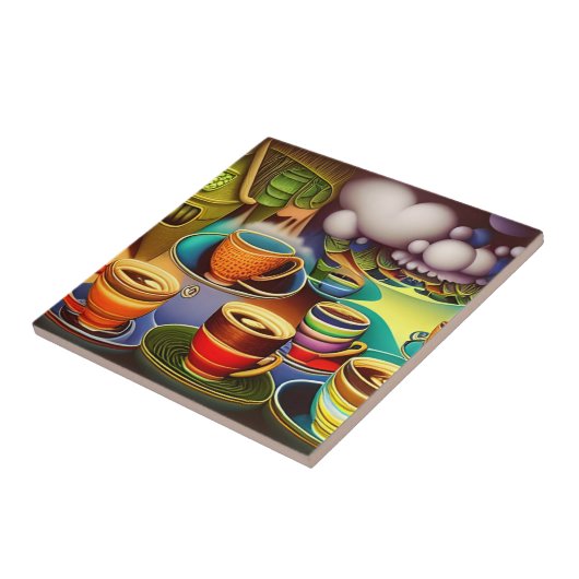 Whimsical Land of Coffee Cups Tegeltje (Zijkant)