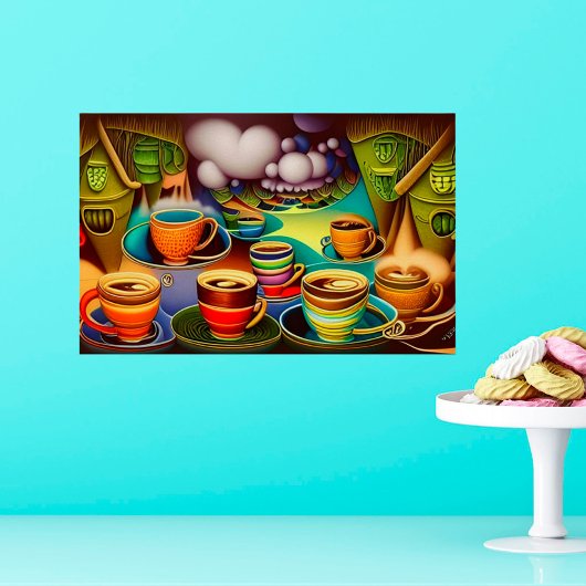 Whimsical Land of Coffee Digital Art Poster