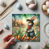 Whimsical Land Tuinier Bunny Pasen Feestdagenkaart