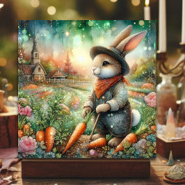 Whimsical Land Tuinier Bunny Pasen Feestdagenkaart