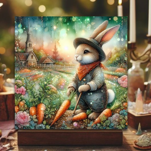 Whimsical Land Tuinier Bunny Pasen Feestdagenkaart