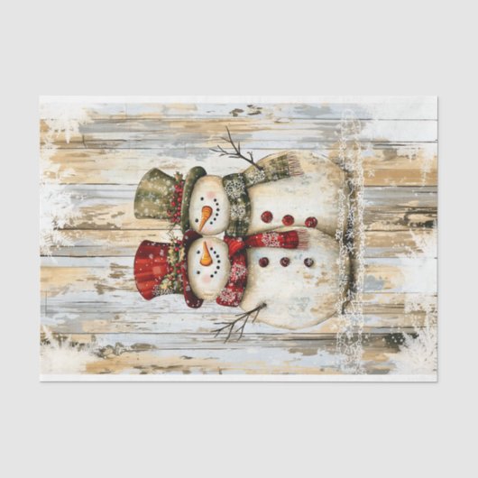 Whimsical Landelijk Sneeuwmannen Koppel DY8L Decou Tissuepapier (Voorkant)
