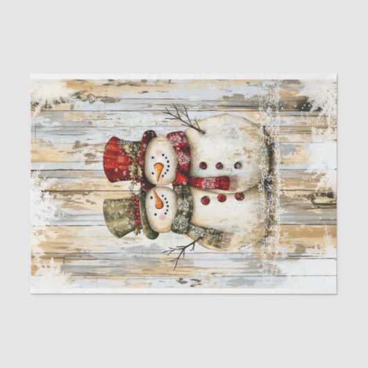 Whimsical Landelijk Sneeuwmannen Koppel DY8R Decou Tissuepapier (Voorkant)