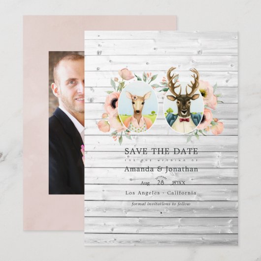 Whimsical Landelijke Bos Herten Bruiloft Save The Date (Voorkant / Achterkant)