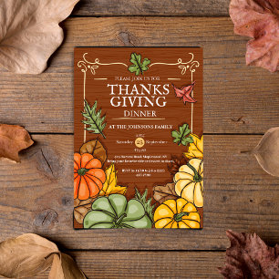 Whimsical Landelijke Thanksgiving-diner Pompoen He Kaart