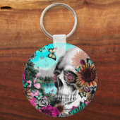 Whimsical Landscape skull met florals Sleutelhanger (Voorkant)