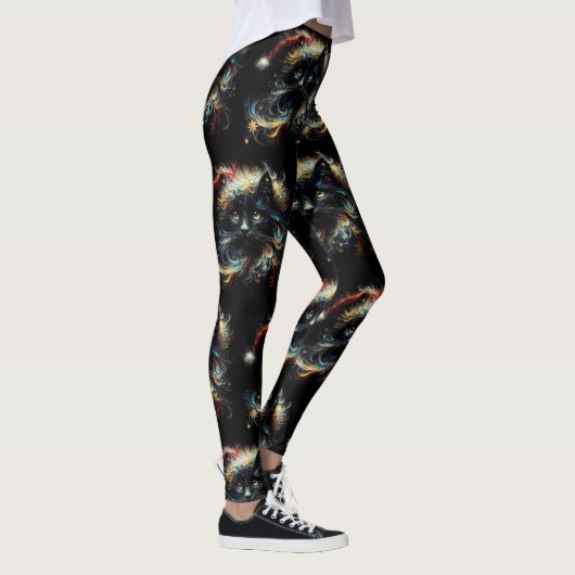 Whimsical Lang Haar Zwart Kat Kerstmis Pet Leggings (Rechts)