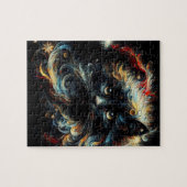 Whimsical Lang Haar Zwart Kat Kerstmis Pet Legpuzzel (Horizontaal)