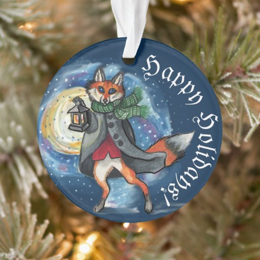 Whimsical Lantern Fox in the Snow-Holiday Ornament (Boom)
