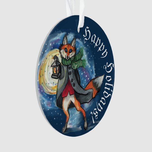 Whimsical Lantern Fox in the Snow-Holiday Ornament (voorkant)