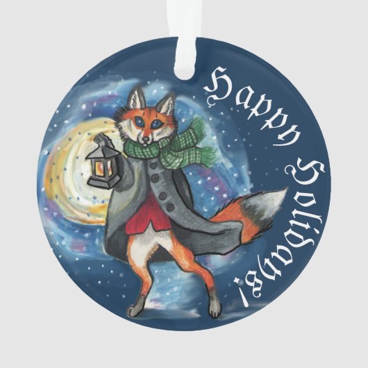 Whimsical Lantern Fox in the Snow-Holiday Ornament (achterkant)