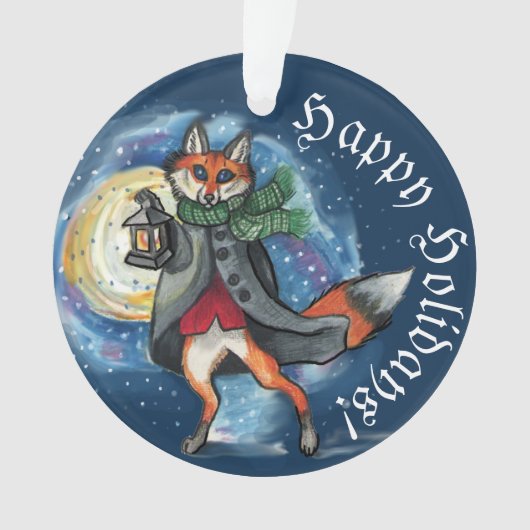 Whimsical Lantern Fox in the Snow-Holiday Ornament (voorkant)