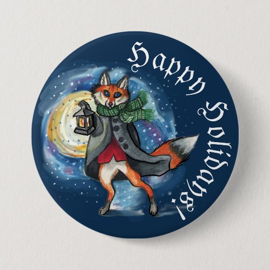 Whimsical Lantern Fox in the Snow-Holiday Ronde Button 7,6 Cm (Voorkant)
