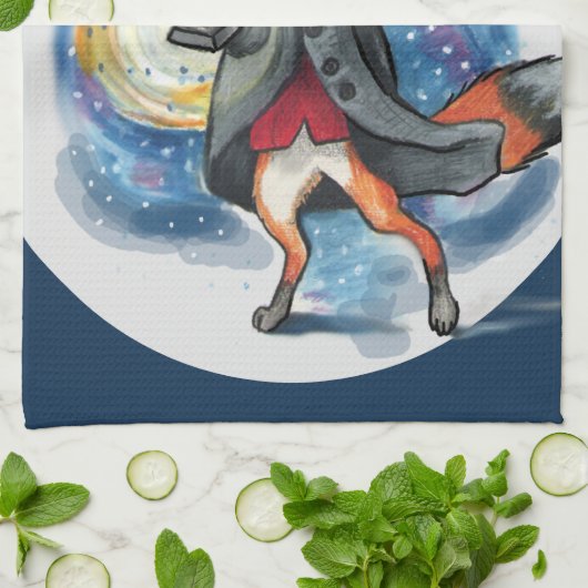 Whimsical Lantern Fox in the Snow-Holiday Theedoek (Gevouwen)