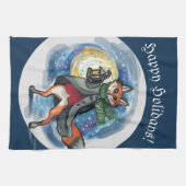 Whimsical Lantern Fox in the Snow-Holiday Theedoek (Horizontaal)