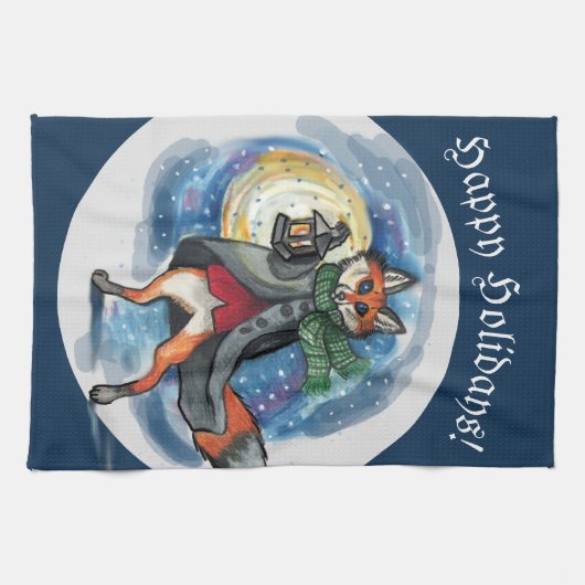 Whimsical Lantern Fox in the Snow-Holiday Theedoek (Horizontaal)