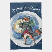 Whimsical Lantern Fox in the Snow-Holiday Theedoek (Verticaal)